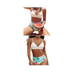 Cupshe Nwt Scalloped, High Waisted, Floral bikini
